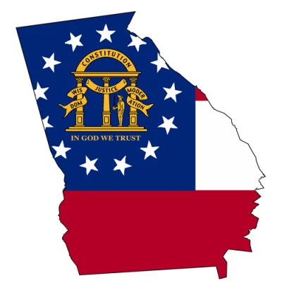 Georgia State Flag trimmed to the outline of the state