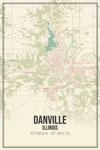 Sepia map of Danville, IL